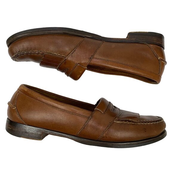 L.L. Bean Brown Leather Fringe Loafers Goodyear Bottoms Slip On Shoes Mens 9.5D main image 7